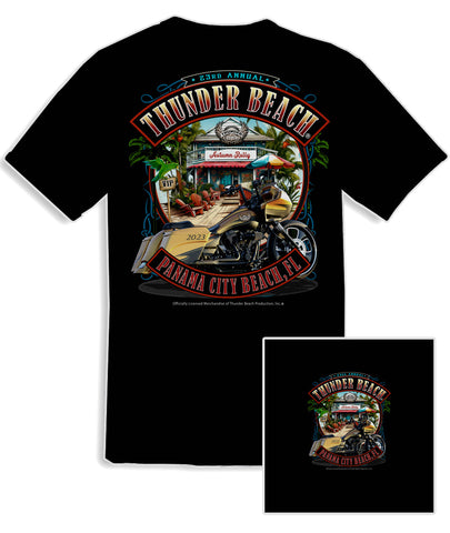 2023 Autumn Rally Thunder Beach TIKI BAR Design Black T-Shirt