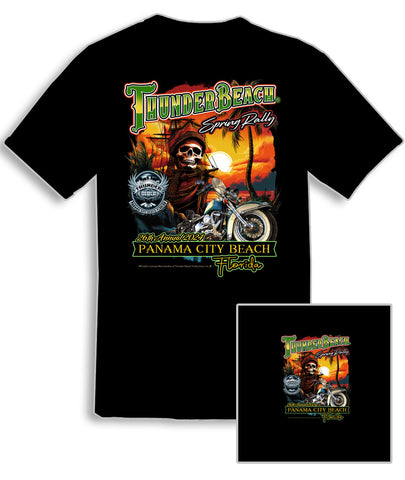 2024 Spring Rally Thunder Beach #1 Tropical Sunset Pirate Black T-Shirt