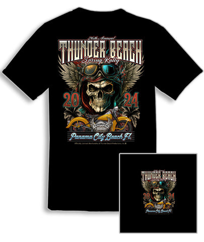 2024 Spring Rally Thunder Beach / Skull Wings Black T-Shirt