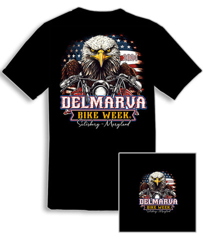 2024 Delmarva Bike Week Egale FLAG - Black T-Shirt