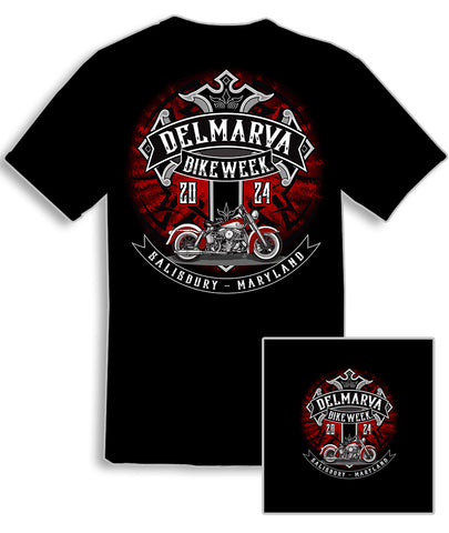 2024 Delmarva Bike Week RED CROSS - Black T-Shirt