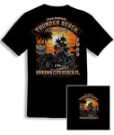 2023 Autumn Rally Thunder Beach Sunset Pirate Bike Design Black T-Shirt