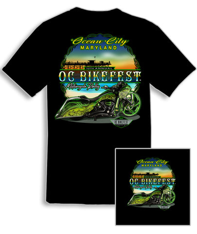 2023 OC BikeFest  BIKE GREEN  Black T-Shirt