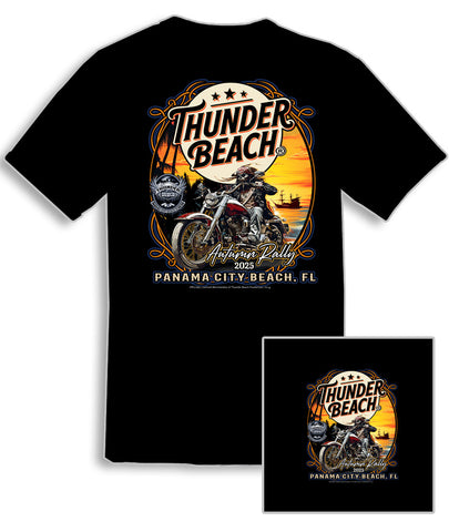 2025 Thunder Beach Autumn Rally / Biker Pirate / Design Black T-Shirt