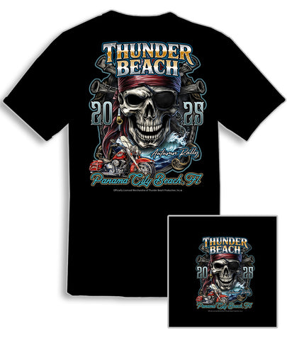 2025 Thunder Beach Autumn Rally / Oceano Pirate / Design Black T-Shirt