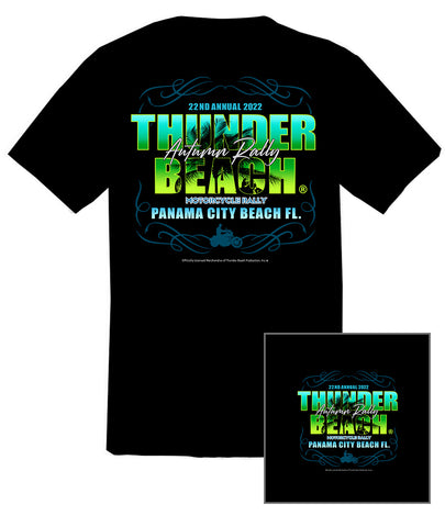 2022 Autumn Rally Thunder Beach - Palm Letter on Black T-Shirt