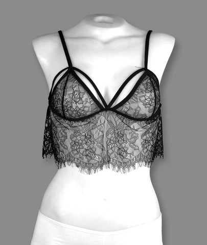 Sheer Lace Sexy  Bralette Lingerie - Black