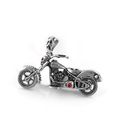 Skull Motorcycle with Red Stones Stainless Steel Pendant