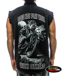 Does Not Play Well with Others Bulldog Cut Off Denim Shirt