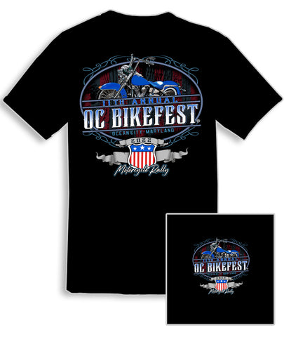 2022 OC BikeFest  Flag Blue Logo  Black T-Shirt