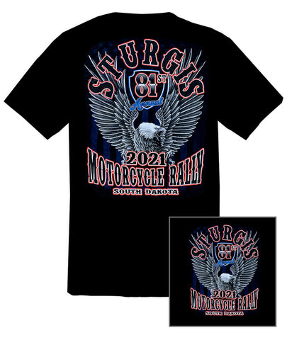 2021 Sturgis Red & Blue Eagle Black T-Shirt
