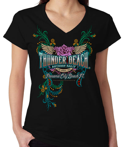 2022 Thunder Beach Autumn Rally - Flowers V-Neck Ladies Top