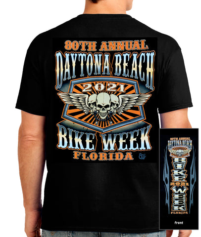 2021 Daytona Bike Week Orange Skulls  Black T-shirt